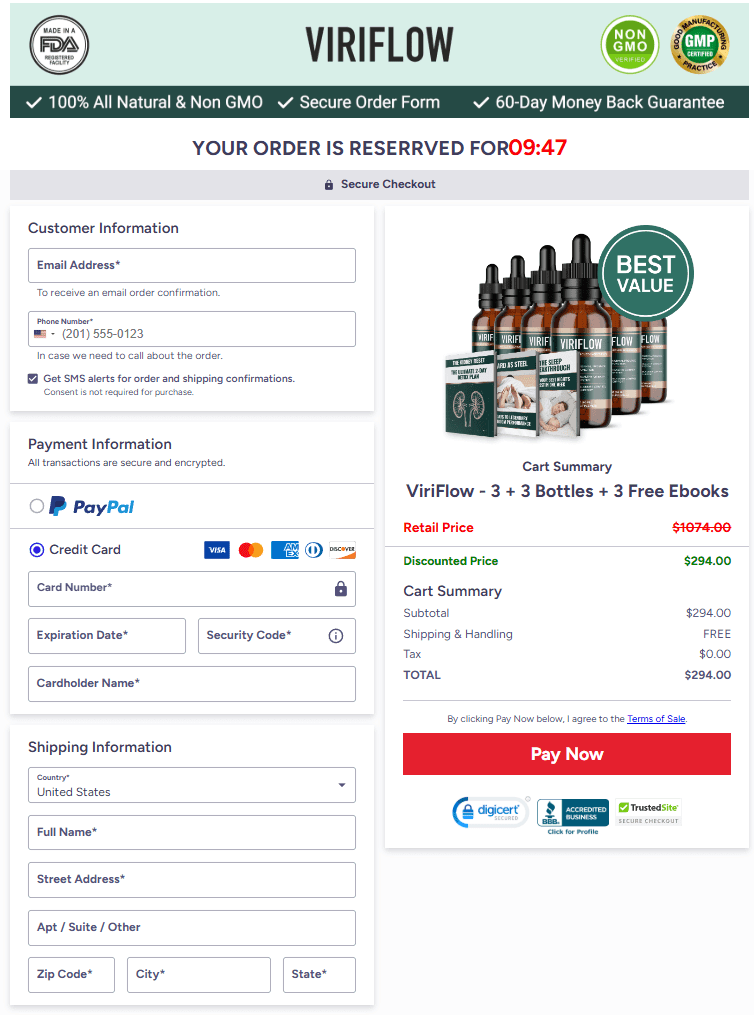 ViriFlow  order-page